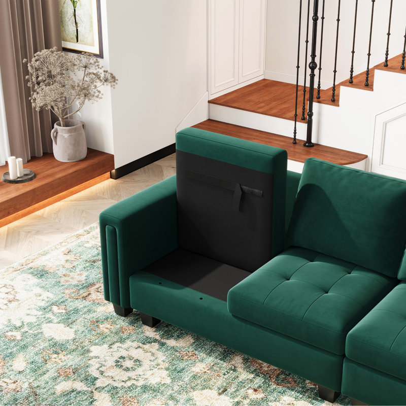 Eyram 23.6'' Wide Velvet Armless Chair, Single Chair Module for Sectional Sofa, Green Velvet