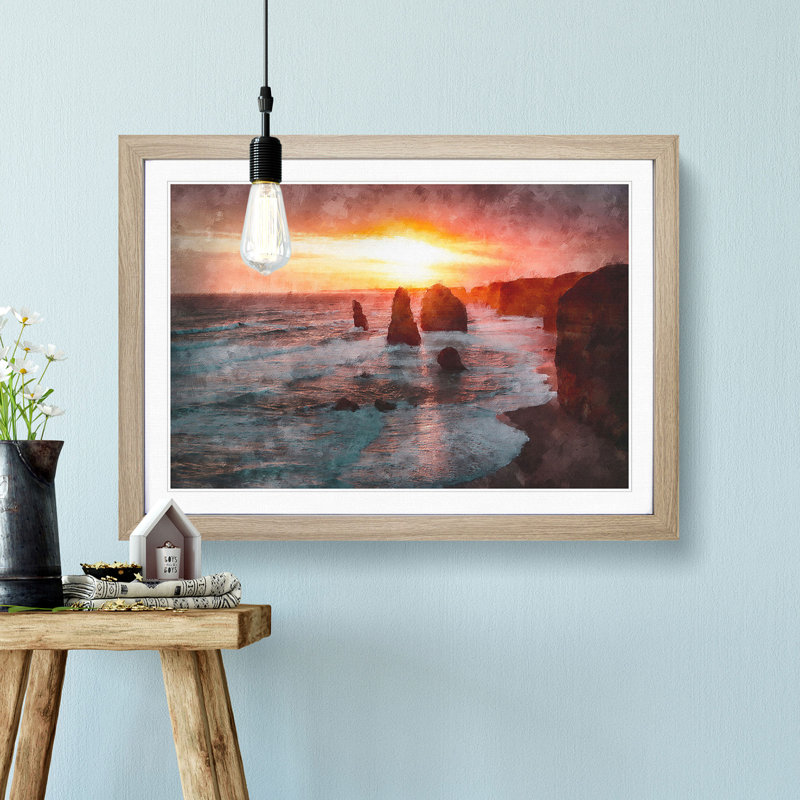 Twelve Apostles in Victoria Australia - Picture Frame Painting Print, Oak Framed, 45cm H x 63cm W x 2cm D
