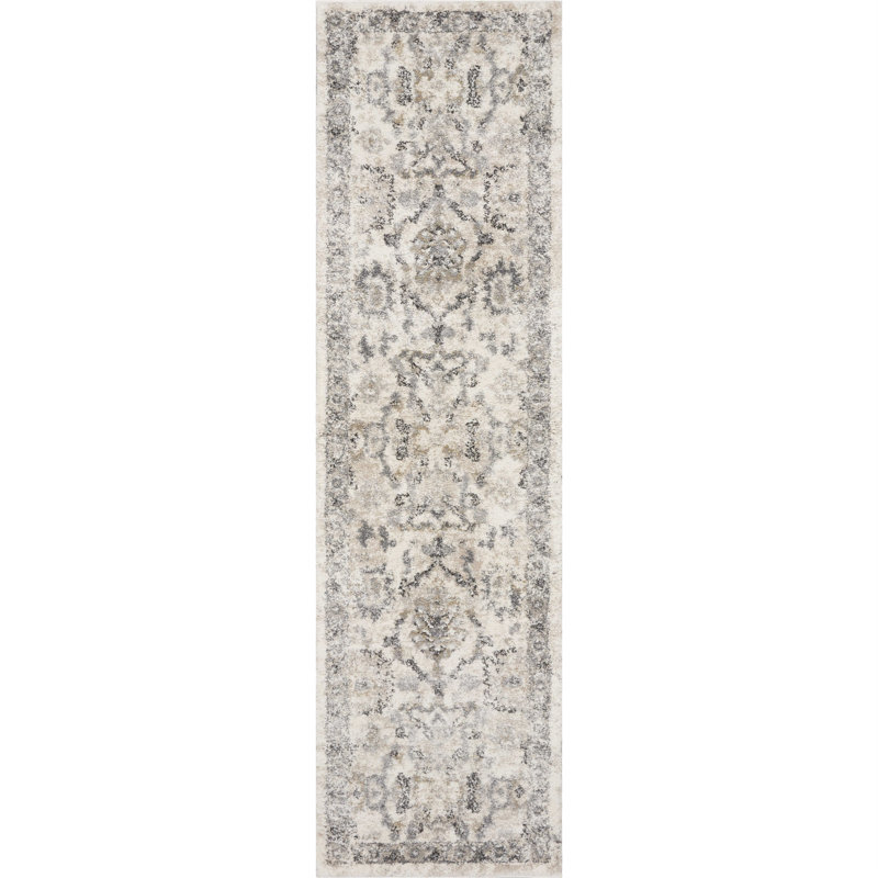 Crumpton Ivory Floral Distressed Area Rug, Runner 2'2" x 7'6"