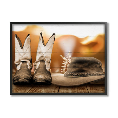 Stupell Industries Rustic Cowboy Boots By Marcus Prime Single Picture Frame Print On Canvas In Midnight Black Framed Giclee