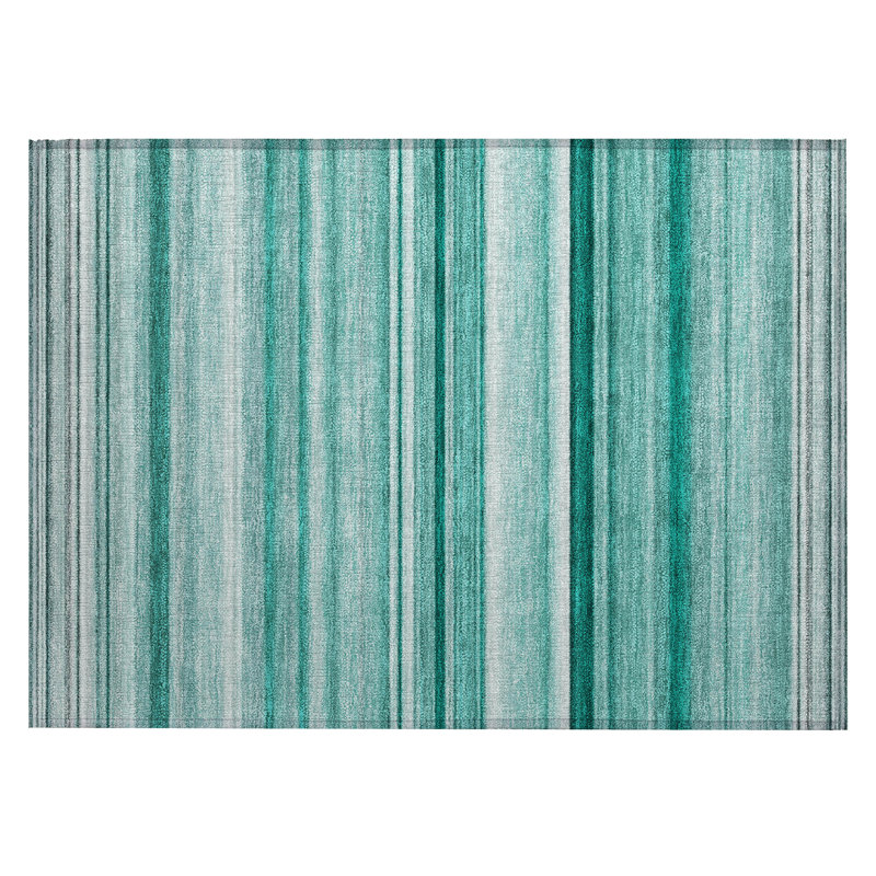 2' X 3' Aqua Striped Washable Non Skid Indoor Outdoor Area Rug