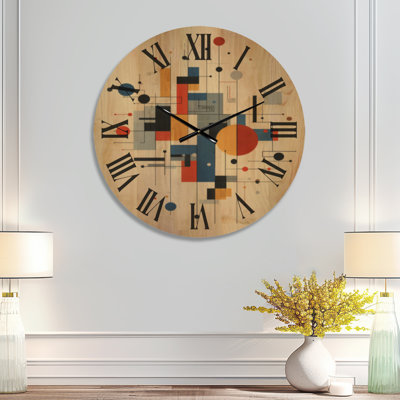 Oversized Modern Wood Wall Clock – Geometric Pulse Optical Art