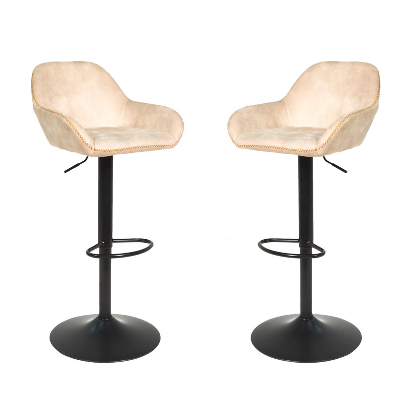 Amirkhan Swivel Upholstered Adjustable Height Counter Stool with Metal Frame, Beige