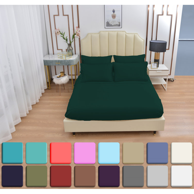 Premium Rayon From Bamboo 6 Pc Sheet Set With Deep Pockets, Cooling, Emerald, Twin Sheet Set with 2 Pillowcases