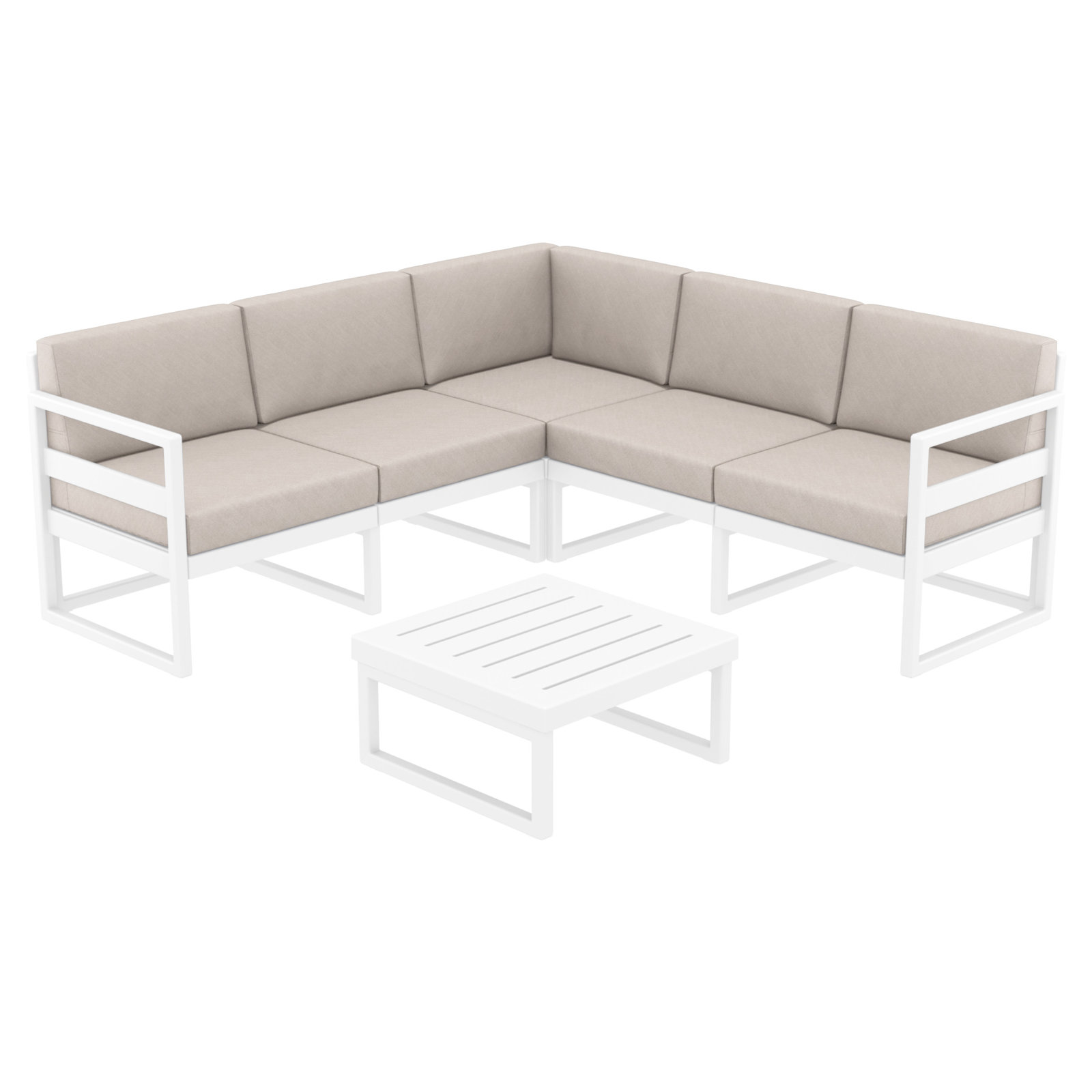 Lane 5 - Person Modular Patio Conversation Set with Cushions, White, Canvas Flax Sunbrella® Canvas