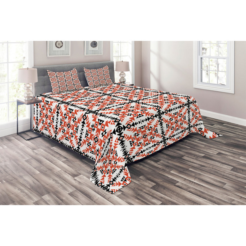 Ethnic Eclectic Polyester Geometric Shapes Coverlet, Queen Bedspread + 2 Shams