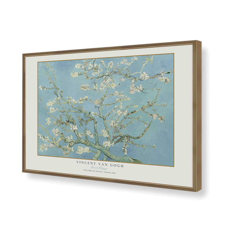 Motif de fleurs d'amandier de Van Gogh, Reproduction encadrée sans passe-partout, Or brossé