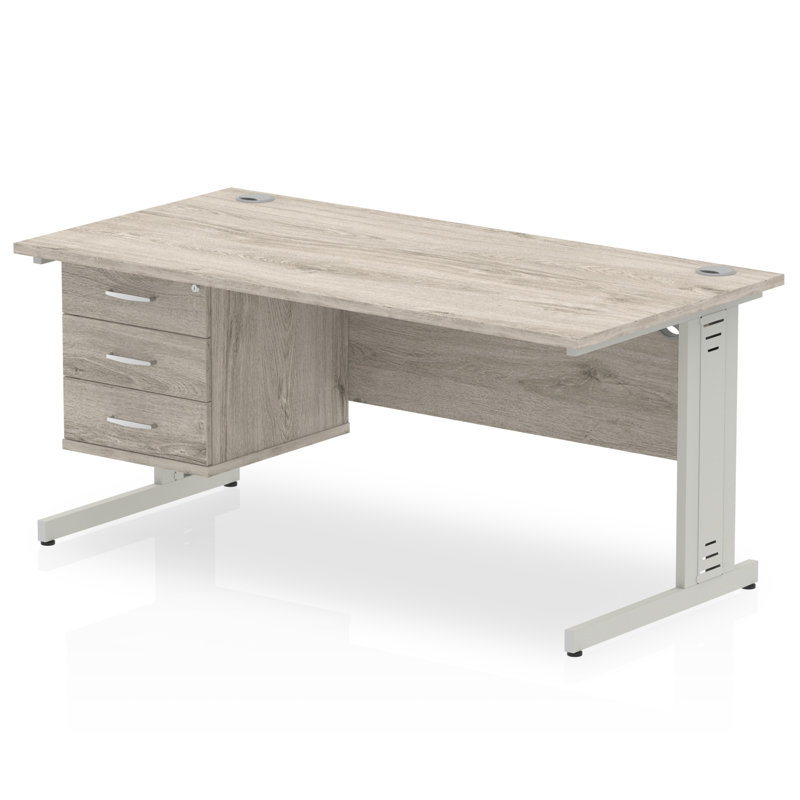 Zetta Metal Base Executive Desk, Grey,  73cm H x 160cm W x 80cm D