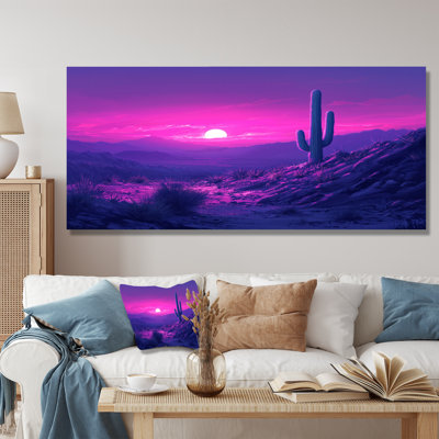 Lavande, cactus au crépuscule II - Cactus en métal, reproduction d'art traditionnelle en métal