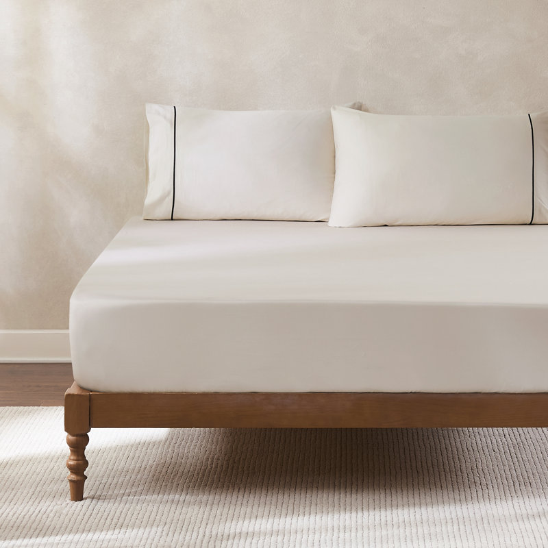 Linear Cotton Sheets French Oak 4 Piece Set King, Beige, King Sheet Set