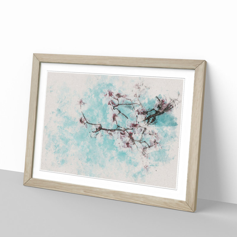 Pale Pink Cherry Blossom Tree - Framed Print, 45cm H x 63cm W x 2cm D, Oak Framed