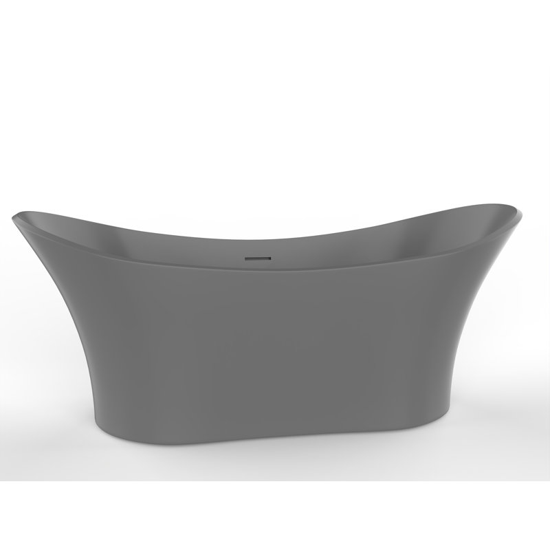 Ocean 69" x 30" Solid Surface Freestanding Double-Slipper Soaking Bathtub – Modern Floating Luxury Stone Resin Tub for Master Bathrooms