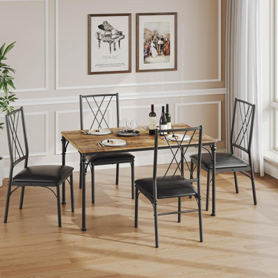 Dining Table Set for 4 Kitchen Table and Chairs for 4 with Padded Seats 5Pcs Dining Room Table Set with Roman Columns for Small Space Home Kitchen Apartment-Rustic Brown