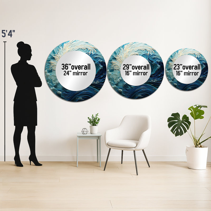 Glacier Glacial Sprial Pointillism I - miroir glacier, miroir mural rond sarcelle, impression sur métal, 23 po x 23 po