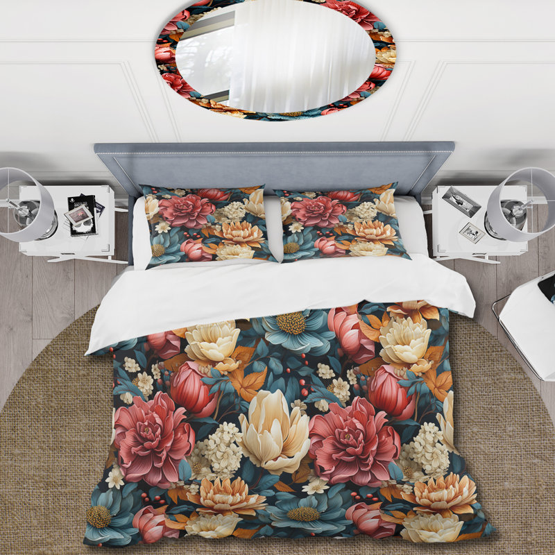 Ensemble de housse de couette éclectique kaléidoscope à motif floral rose et bleu Eclectic III