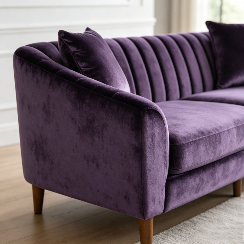 Canapé en velours 3 places avec coutures profondes, Velours mauve / mauve
