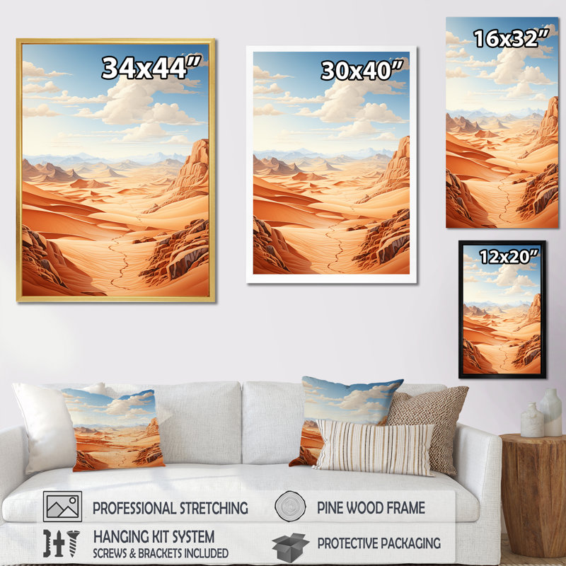 " Desert Sahara Landscape I ", Gold Floater Framed, 40" H x 30" W x 1.5" D