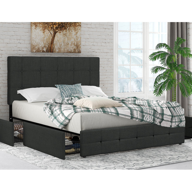 Upholstered Platform Storage Bed, Gray