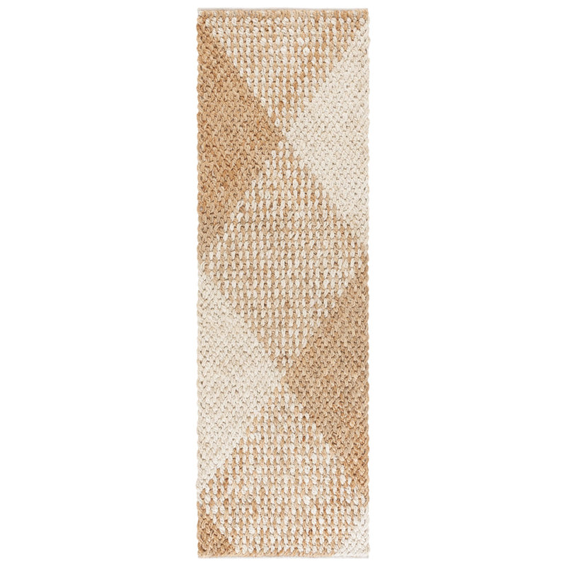 Abinadab Hand Woven Jute/Cotton Plaid Rug in Natural/Bleach, Runner 2'3" x 8'