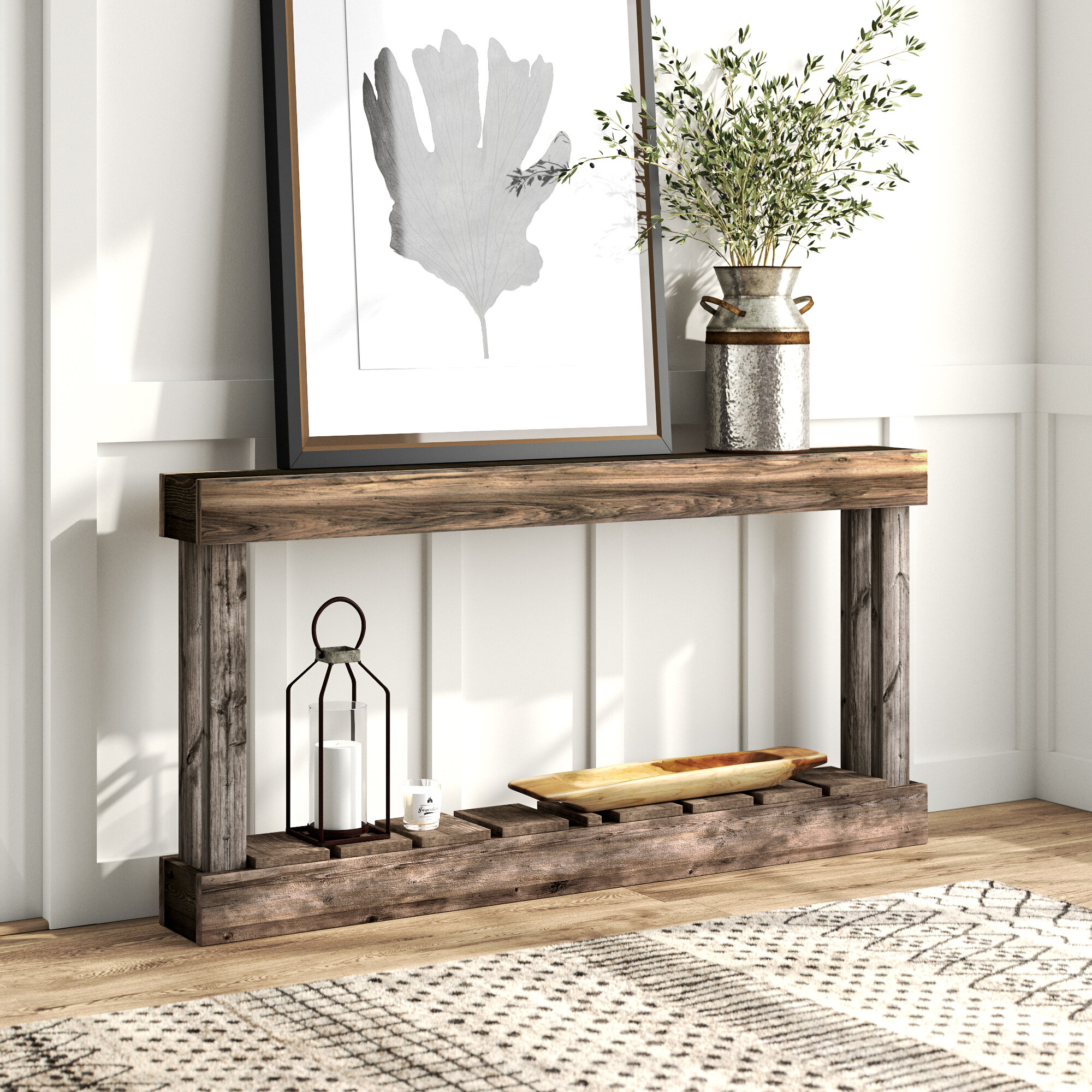 Sofa Console Narrow Table, Reclaimed Wood Table With Natural Live