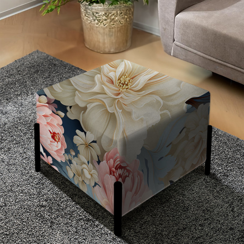 Motif de charme victorien bleu et beige - repose-pieds carré floral