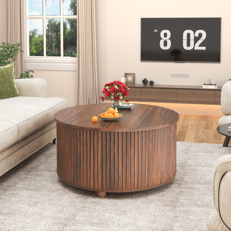Lift Top Coffee Table With Storage, Round Wood Coffee Table, Walnut