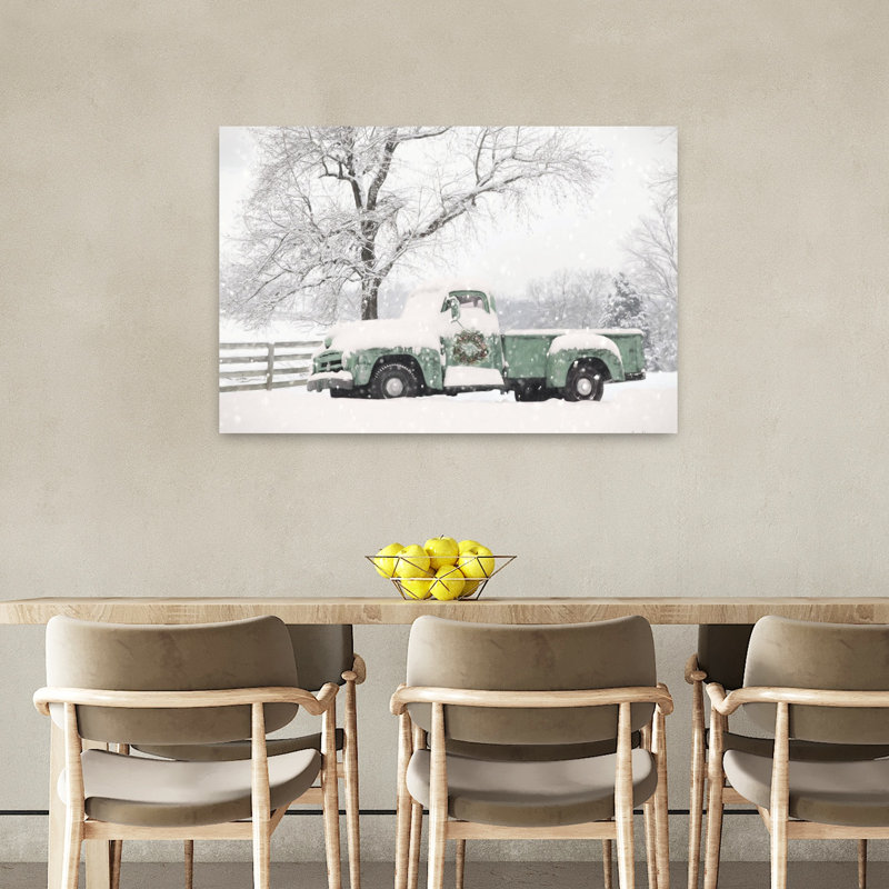 Paysage d'hiver contemporain enneigé pour Noël, H 36 po x l 24 po