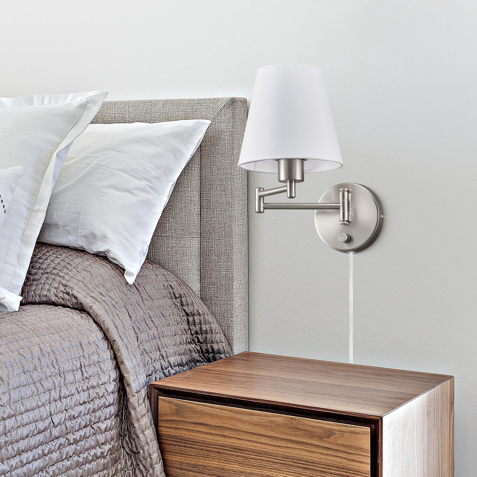 Marsenio Single Light Armed Sconce, Brushed Nickel, 13.78" H x 7.09" W x 21.26" D