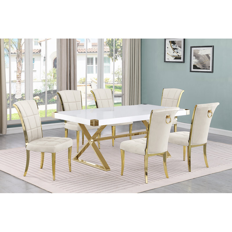 Ensemble de salle à manger Benzino, Marine / Argent, 7, Argent