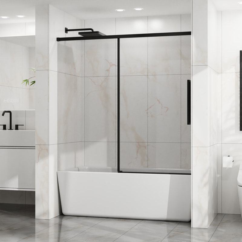 Semi - ，matte Black，sliding Shower Door，1/4" (6mm) Thick Tempered Glass，adjustable Width 56" 60"， Proof，splash Proof Bathroom，semi ，sliding Glass，splash Technology，stainless Steel Alloy Frame，matte