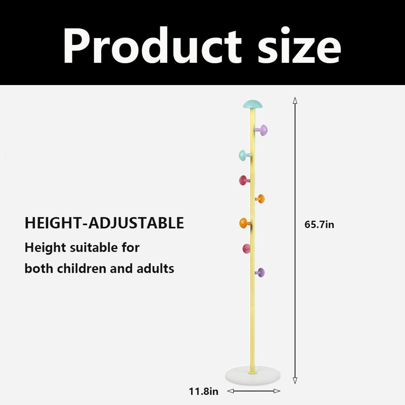 Coat Rack Freestanding For Hanging Clothes, Hats, Bags, Yellow