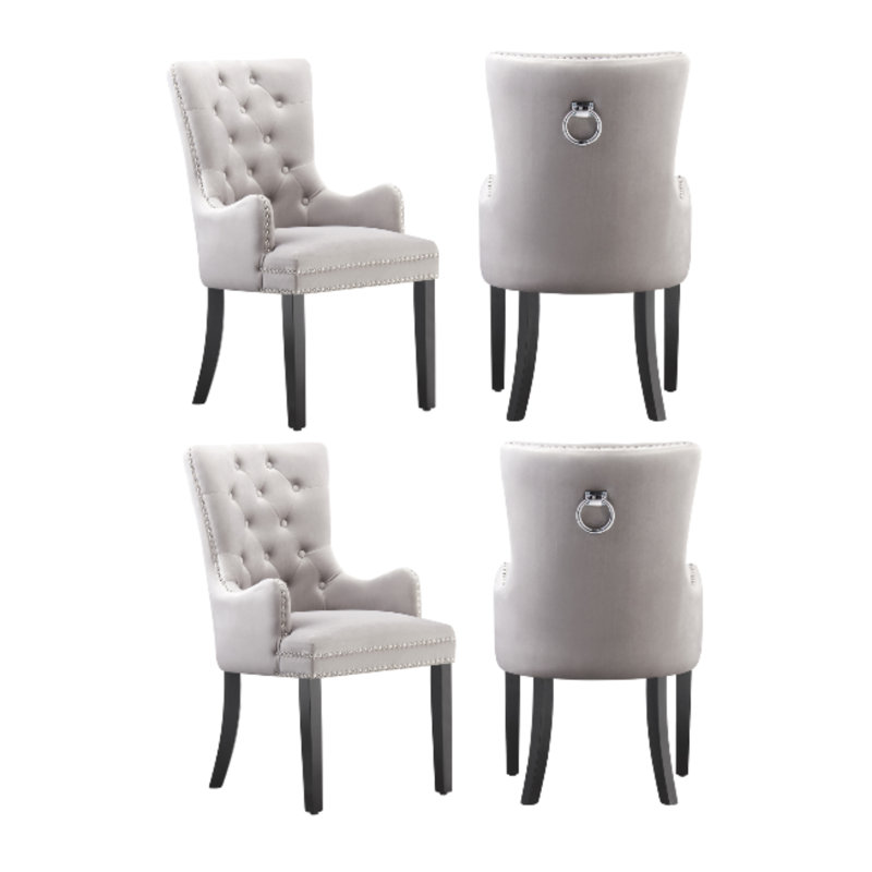 Jersey Velvet Dining Chair - Ergonomic Scoop Knockerback and Solid Wood Legs - Button back Armchair for Dining Room Living Room Restaurants