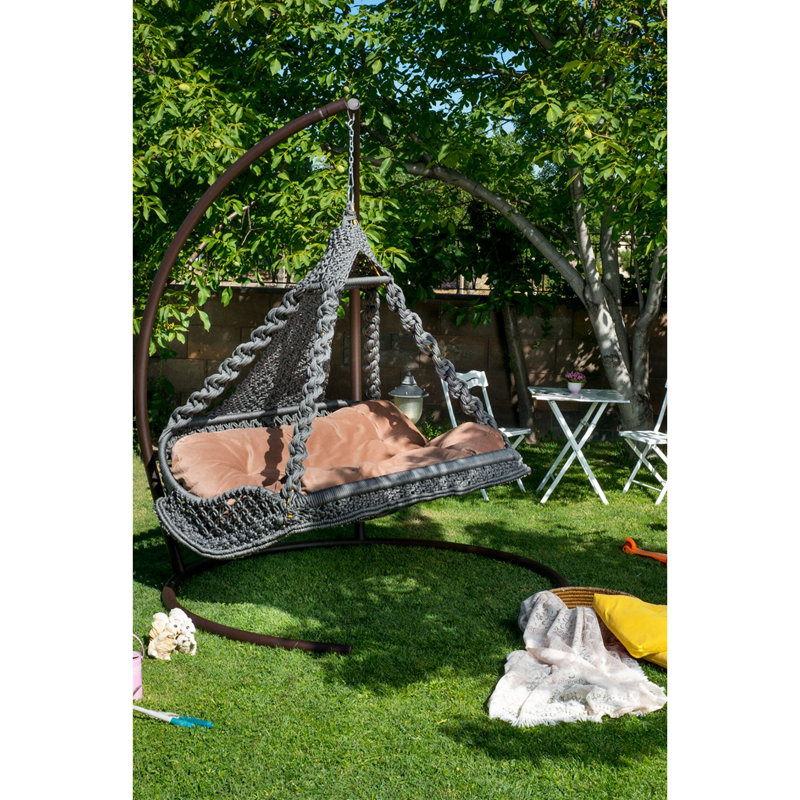 Balancelle double avec support Barfuss, Gris / orange