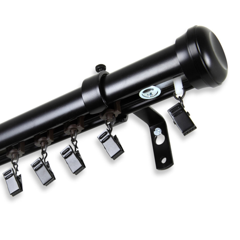 Dadur Steel Adjustable Single Curtain Rod, 48" - 86" L, Black