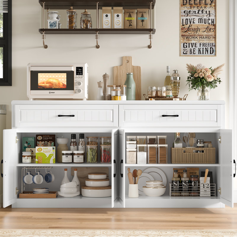 63" Sideboard Buffet Cabinet With Storage, Modern Buffet Storage Cabinet With Drawers, Wood Large Sideboard For Kitchen, Living Room