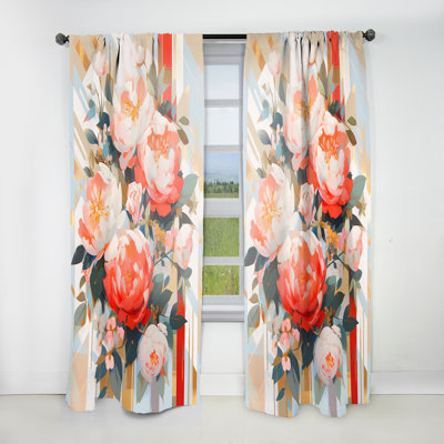 Alixton Coral Serenade of Peonies I - Peony Curtain - Velvet Room Darkening - 1 panel