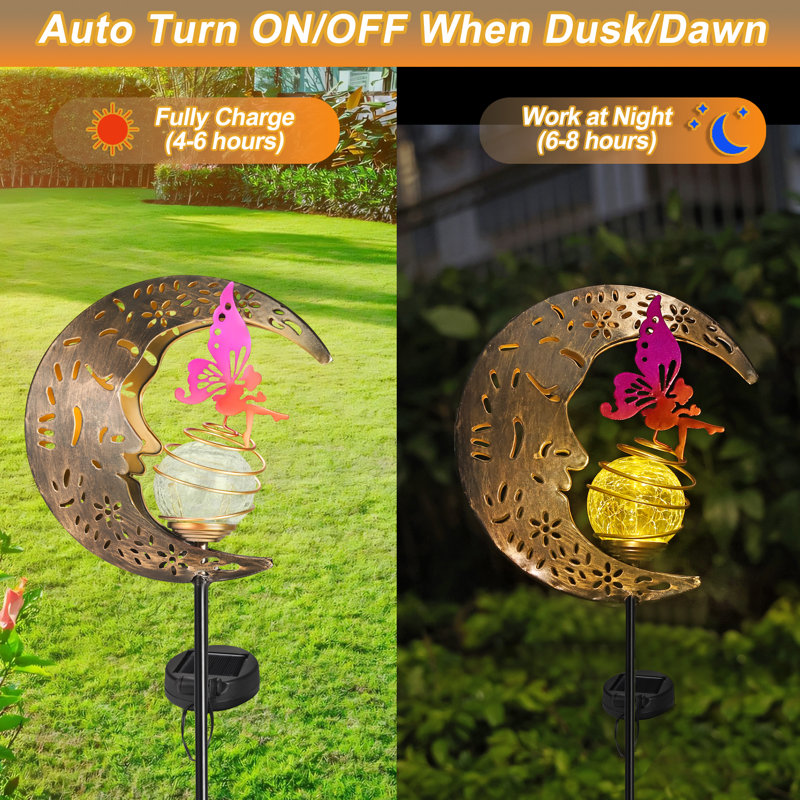 Décor de lumières solaires de jardin Hunayda, lumières de piquet extérieur pour chemin de fée de la lune, lumières de paysage pour la cour, cadeau de la fête des Mères
