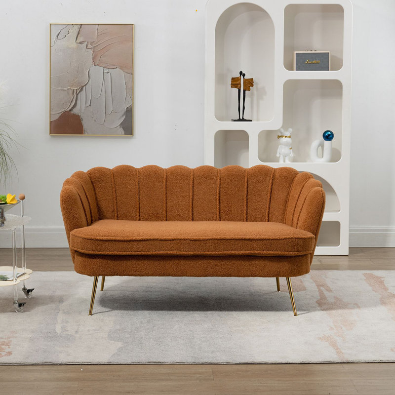 Shay 59.2" Flared Arm Curved Loveseat, Caramel Boucle
