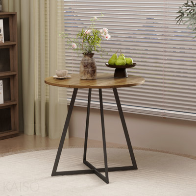 31.5 Inch Round Dining Table, Small Circle Kitchen Table With Metal Black Legs For 2-4 People,Modern Dining Room Table, Brown (Only Table)