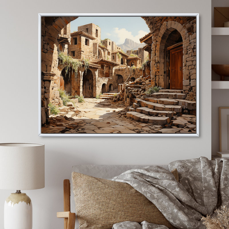 Italie, Pompéi, ruines sur toile, H 16 po x l 32 po, Cadre flottant blanc