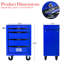 Armoire à outils 4 pièces 20 po en acier, finition noire et bleue, glissières de tiroir à roulement, 4 roues universelles 2 verrouillables, poignée à tirer pour le transport de l'utilisateur 20 po, acier, roues, poignée, manipulation pratique
