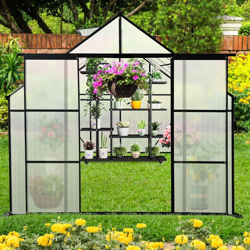 8x10ft Aluminum Greenhouse With Long-lasting Performance, Black Heat-insulating Panels,, 90.96" H x 92.23" W x 121.6" D