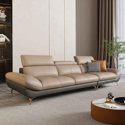 Gray Genuine Leather Modular Sofa cushion couch