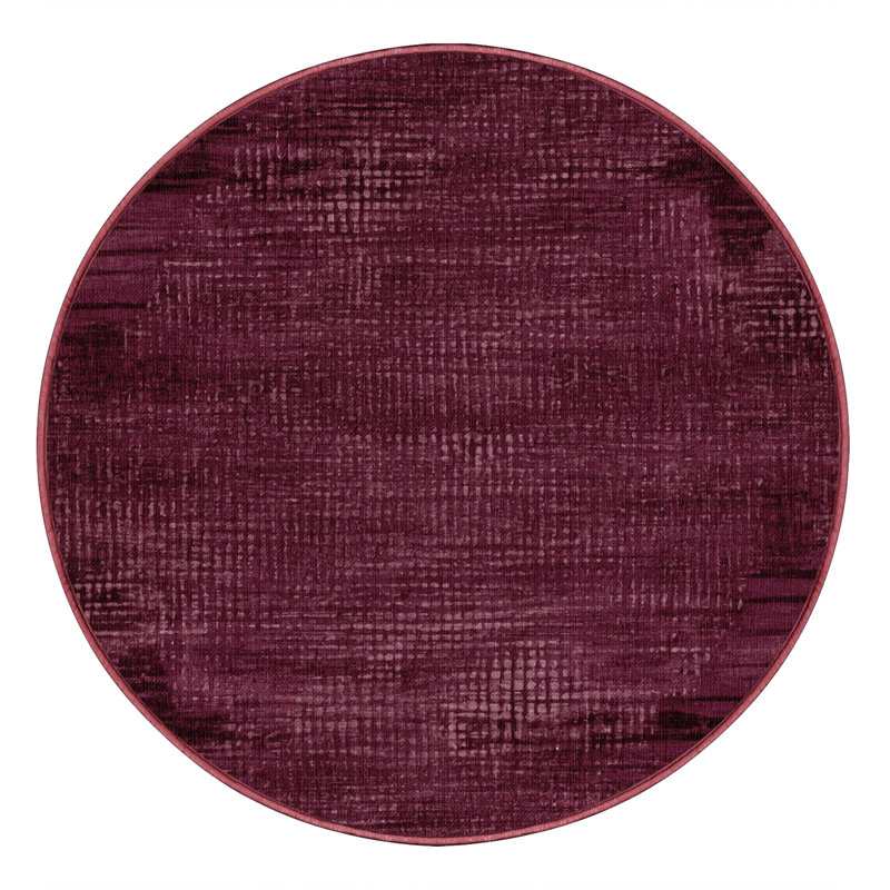 Machine Washable Abstract Red Area Rug, Round 8'