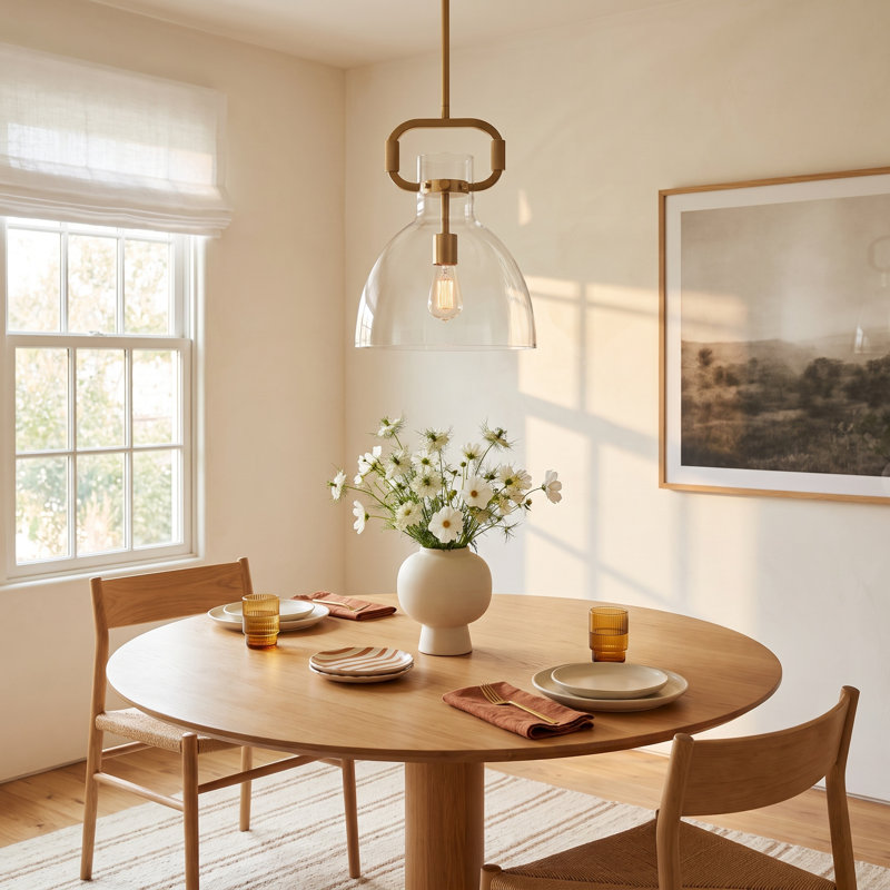 Shay 1-Light Dimmable Glass Dome Pendant, Brass
