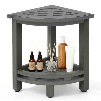 Shower Bench For Inside Shower - Hdpe Poly Corner Shower Stool For Shaving Legs, 300lbs Shower Seat With Storage Shelf, Shower Chair For Bathroom Indoor Outdoor Use, Grey/white/black
