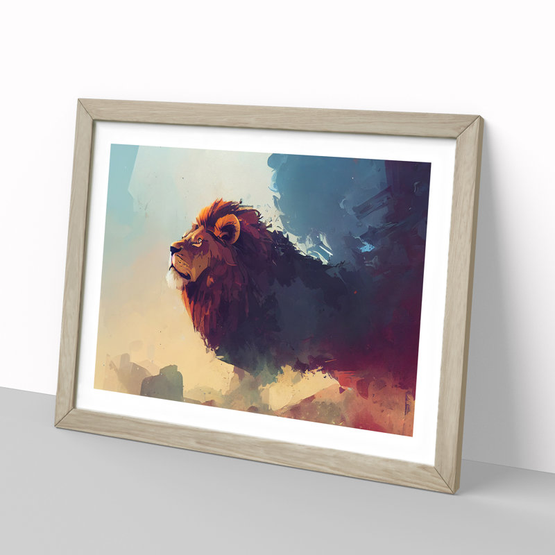 Lion Vol.1 - Single Picture Frame Painting, 46cm H x 64cm W x 2cm D, Oak