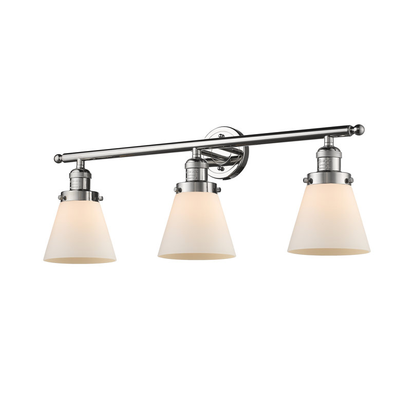 Cone 3 Light Bath Vanity Light, Clear, 11" H x 30" W, Polished Nickel