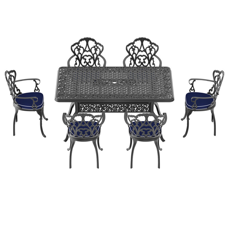 Tameia Patio Dining Set with , Off-White Cushions Included, 22.05'' D x 21.65'' W x 35.83'' H, 6