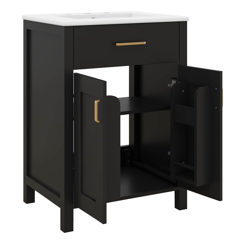 24" Bathroom Vanity With Sink, Small Bathroom Sink Cabinet With 2 Soft-Close Doors, Single Storage Sink Bathroom Vanity